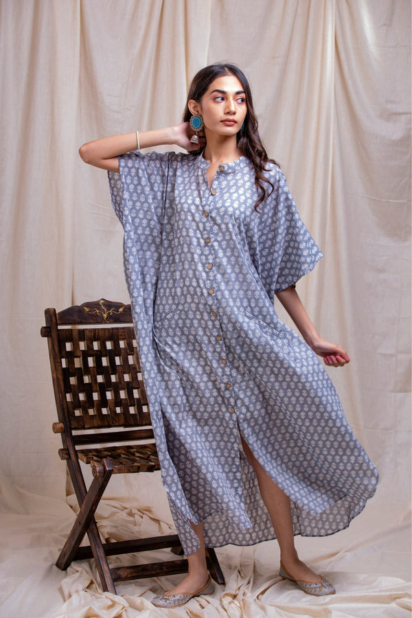 Grey Block Style Kaftan Dress