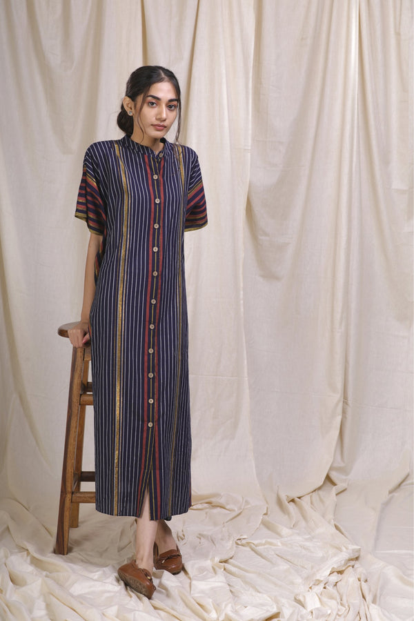 Indigo Striped Kaftan Dress