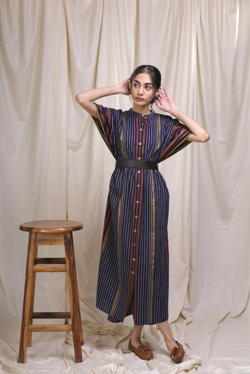 Indigo Striped Kaftan Dress
