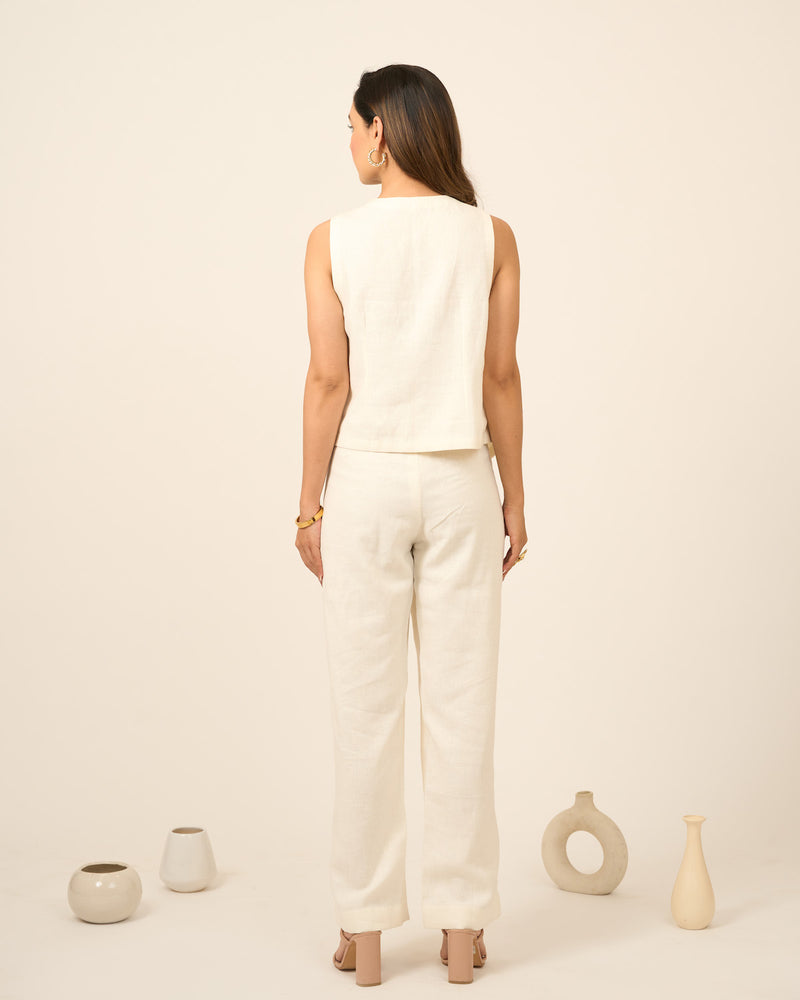 Ivory Linen Vest and Pants Set