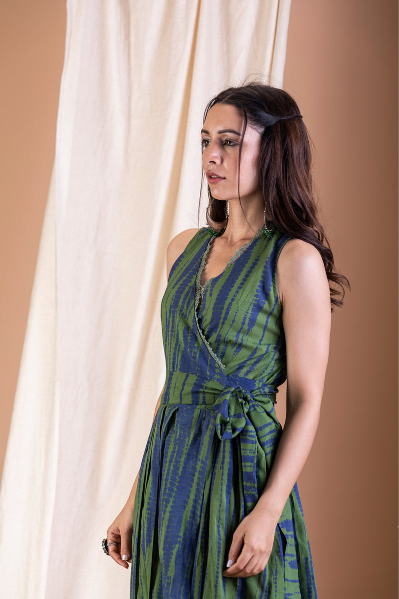 Olive Green Tie And Dye Wrap Dress