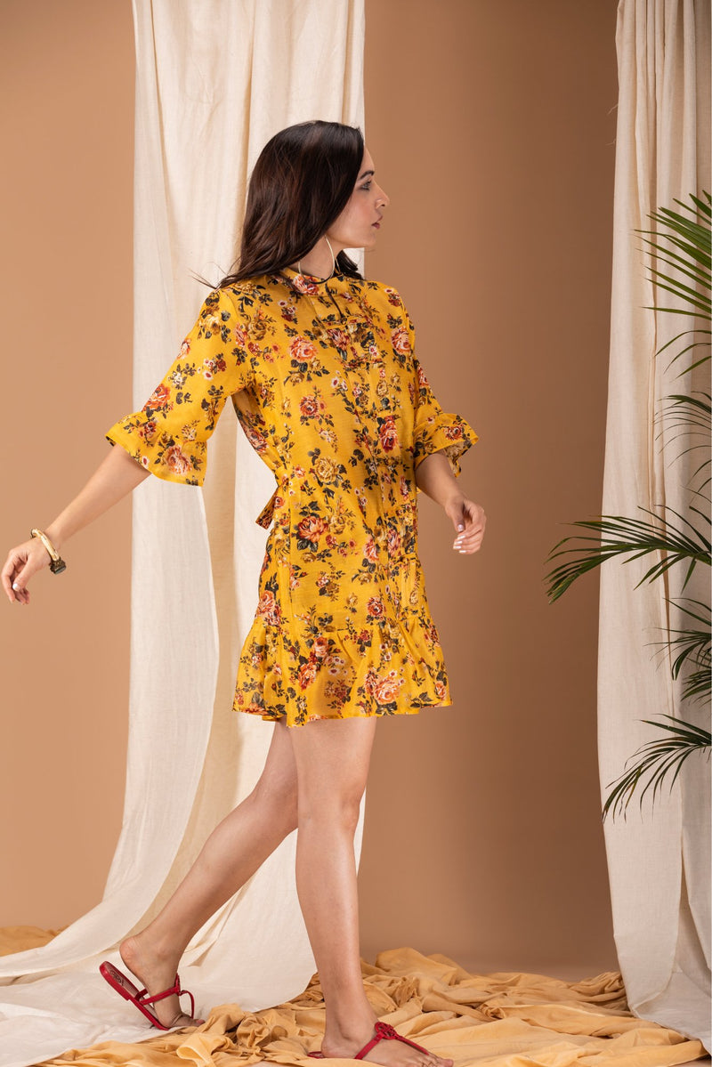 Sifar - Yellow Floral Printed Dress