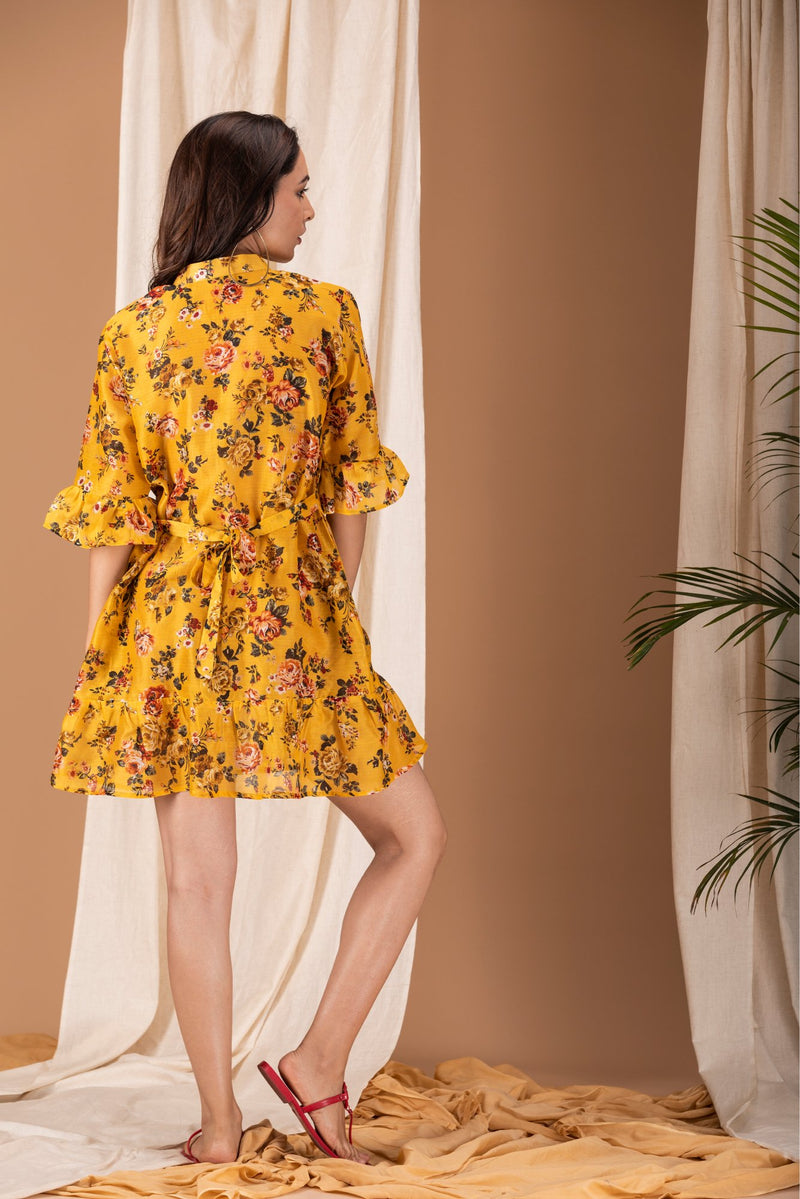 Sifar - Yellow Floral Printed Dress