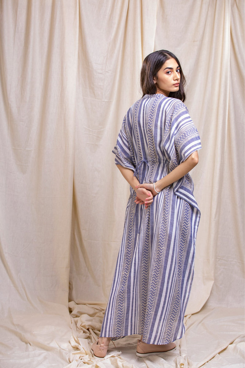 Blue Striped Button Kaftan Dress