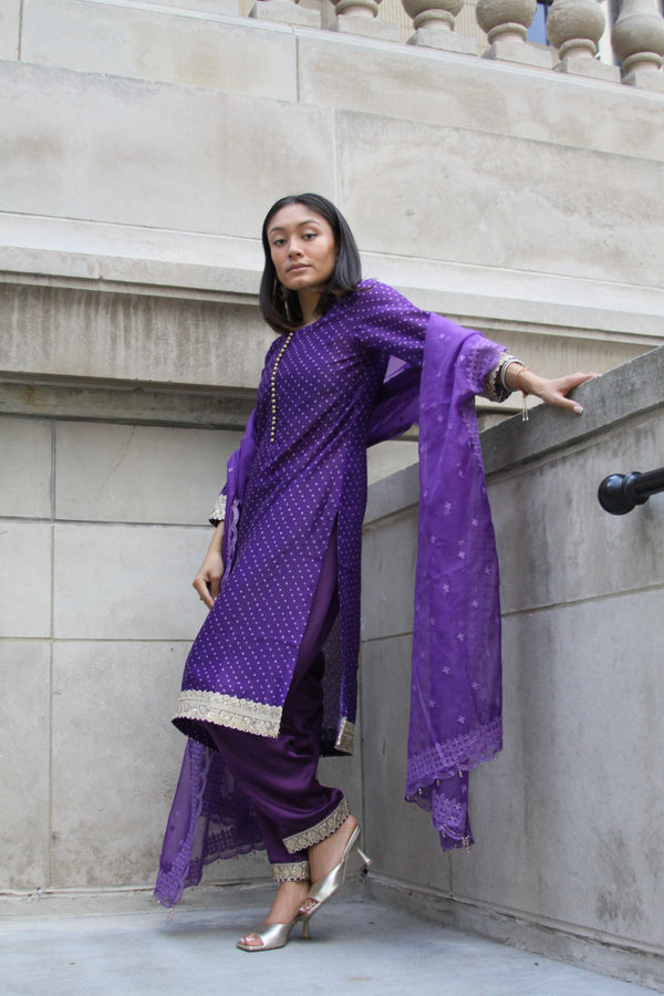 Purple Garnet Bandhani Suit Set