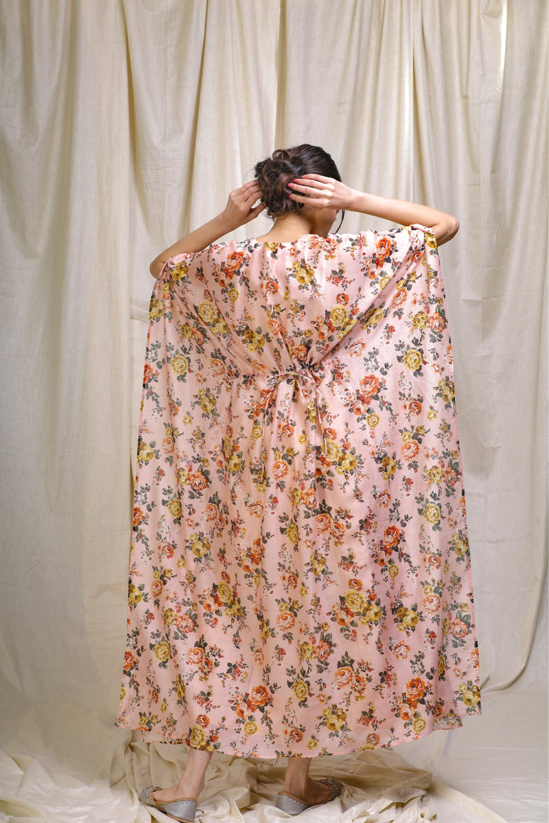 Blush Peach Floral Kaftan Dress