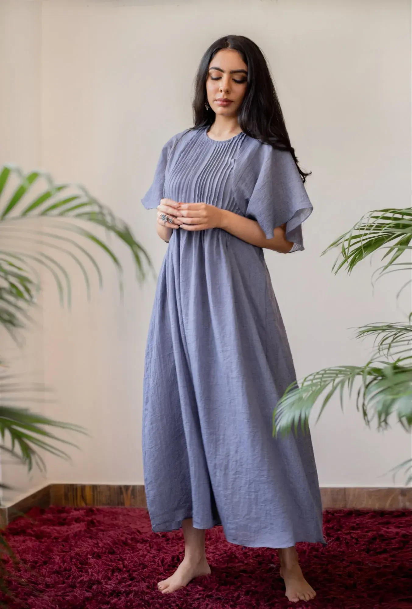 Pastel Violet Mulmul Kaftan Style Dress 3