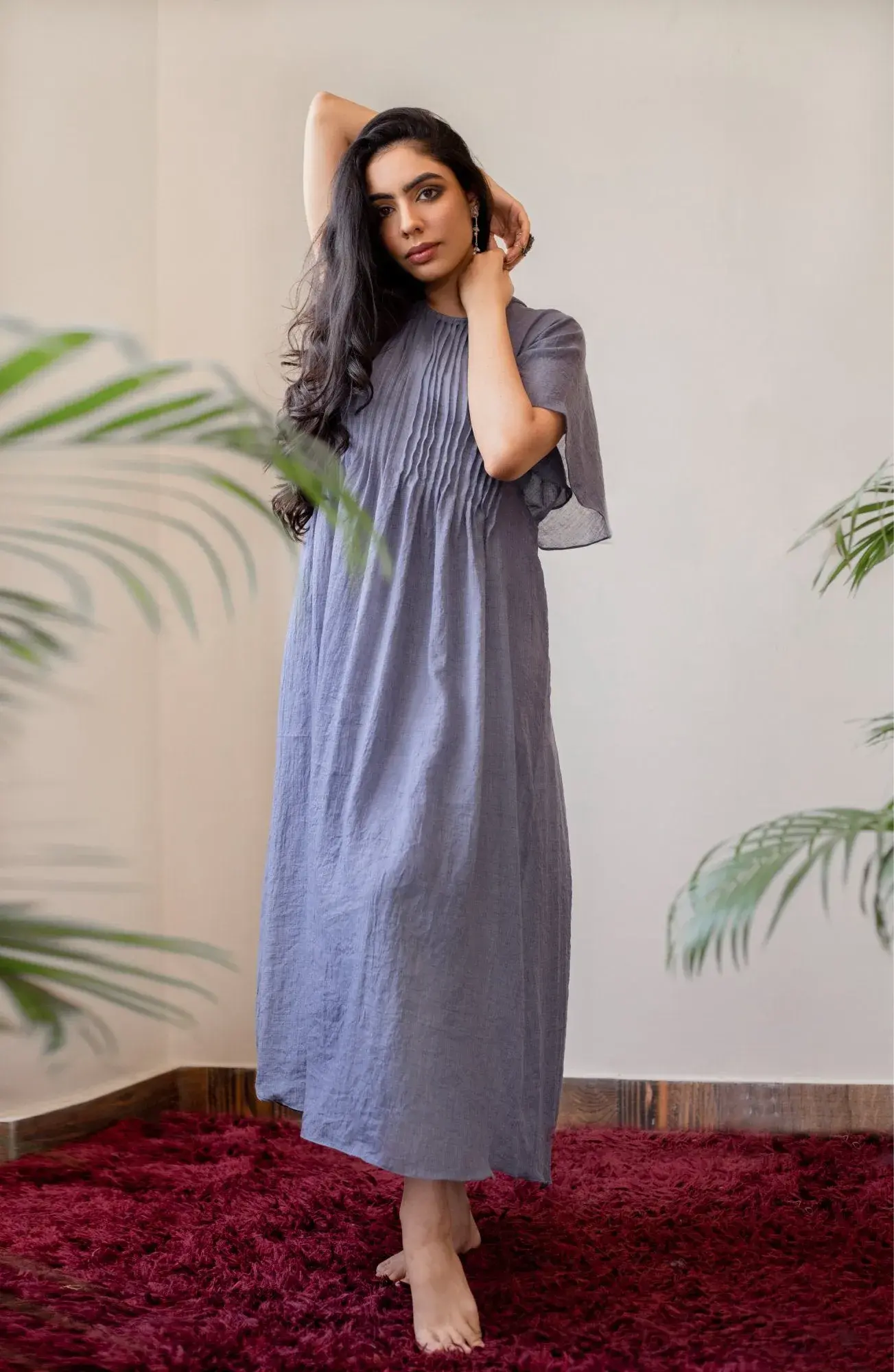 Pastel Violet Mulmul Kaftan Style Dress 4