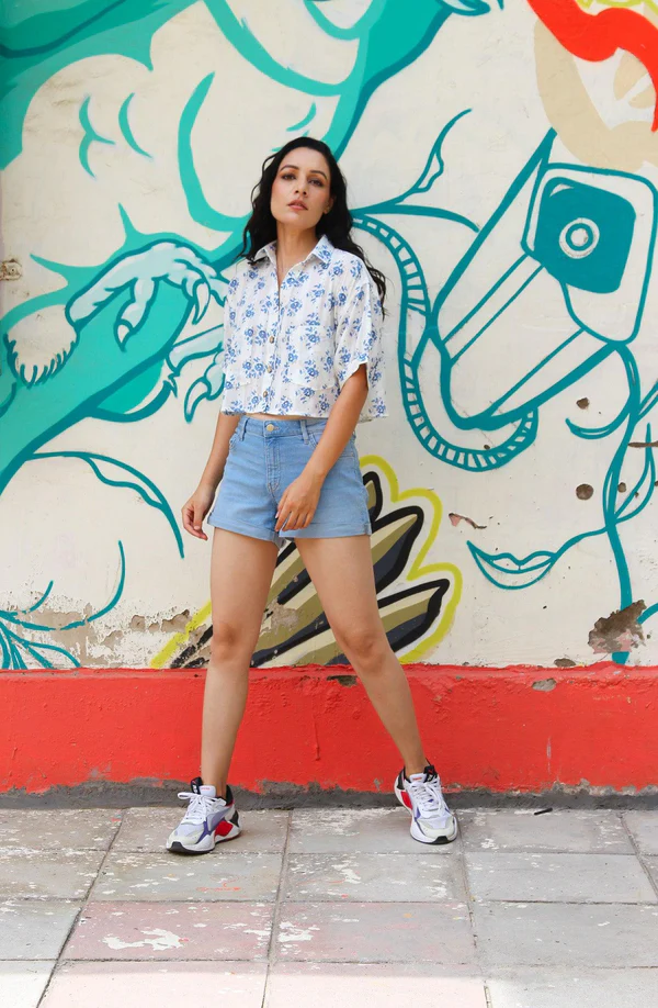 Ivory Floral Linen Crop Top 2