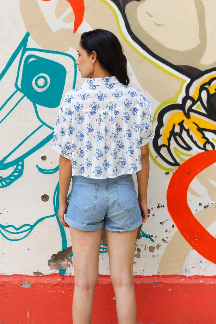Ivory Floral Linen Crop Top 4