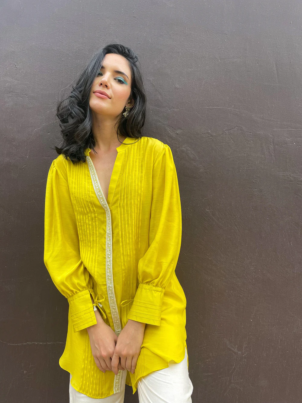 Lime Yellow Pintuck Kurta 1