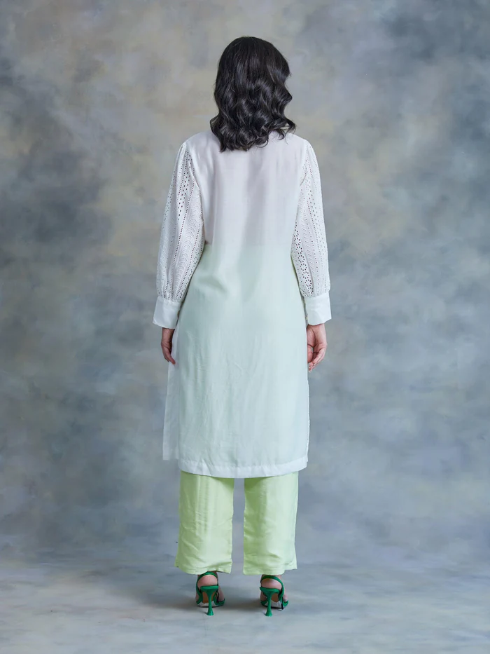 Pearl White Cut Work Schiffli Kurta 5