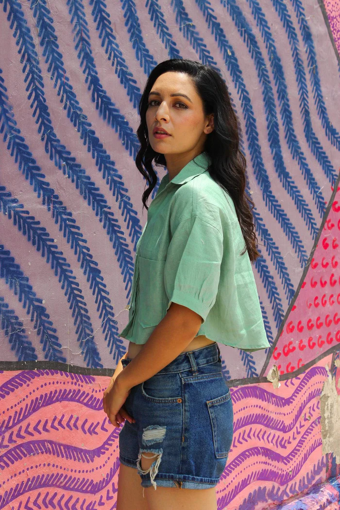 Pistachio Green Linen Crop Top 4