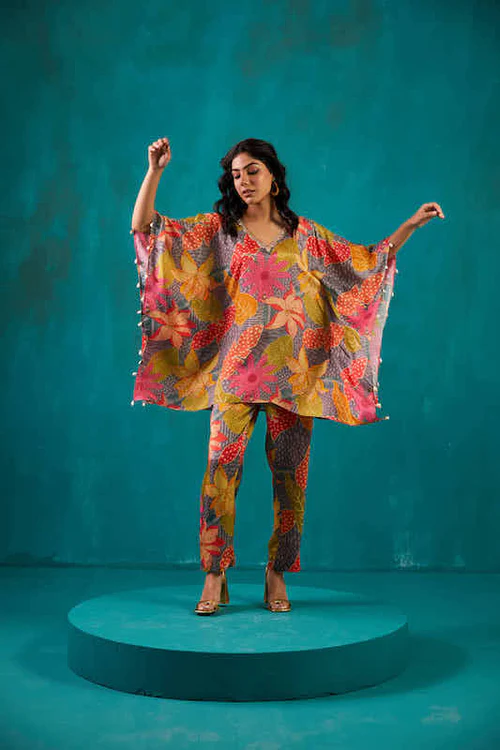 Steel Grey Printed Kaftan Co-ord Set 2