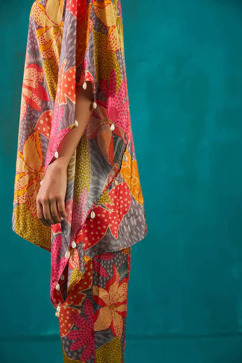 Steel Grey Printed Kaftan Co-ord Set 3