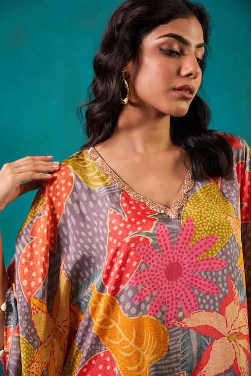 Steel Grey Printed Kaftan Co-ord Set 4