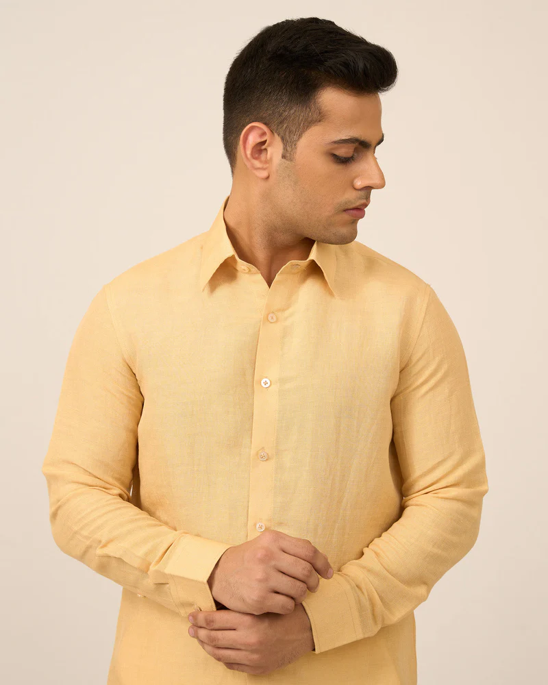 Yellow Linen Men's Shirt 4