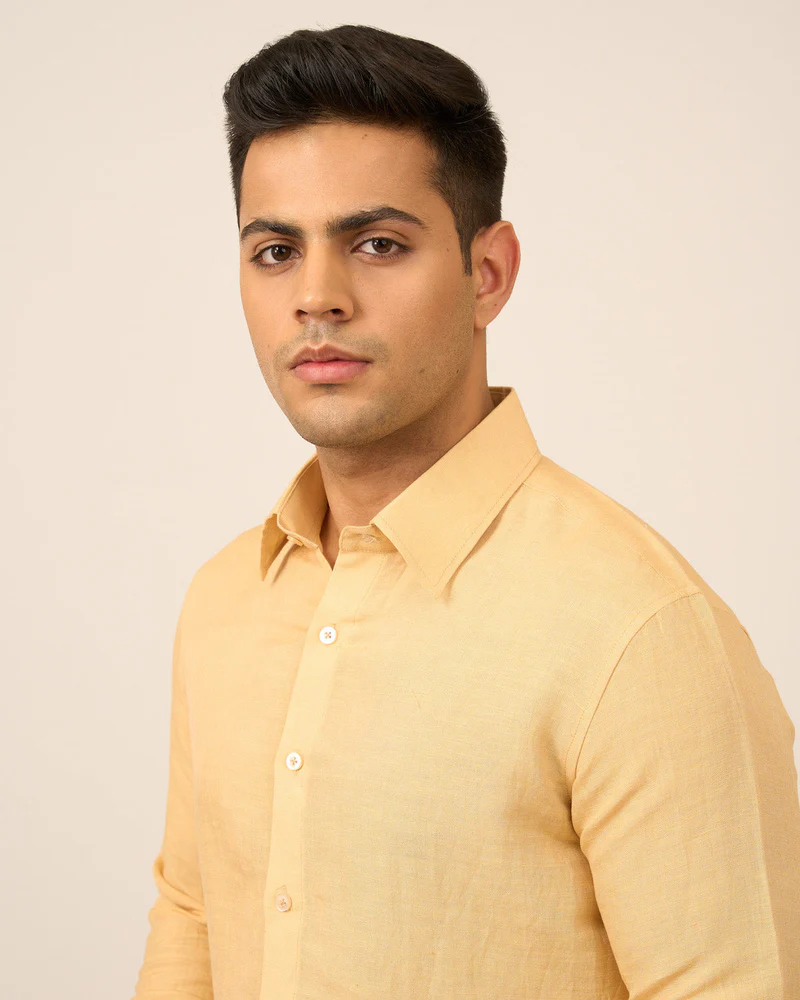 Yellow Linen Men's Shirt 5